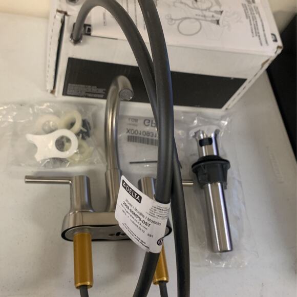 Delta Trinsic Two Handle Centerset Bathroom Faucet In Stainless - Picture 2 of 9